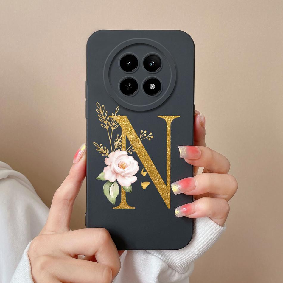 Cases For OPPO Realme12 12x 5G Elegant Rose Letter Soft Liquid Silicone Lens Protective Back Covers For Realme 12 X Bumper Funda