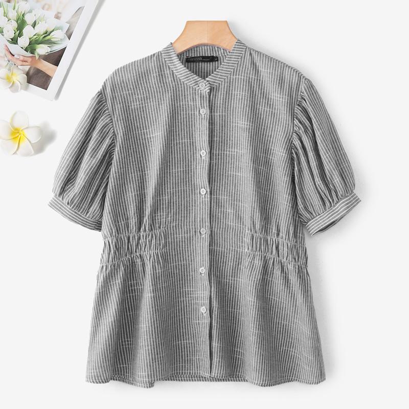 

ZANZEA Women Casual Round Neck Loose Short Sleeve Stripe Blouse 2XL чорний