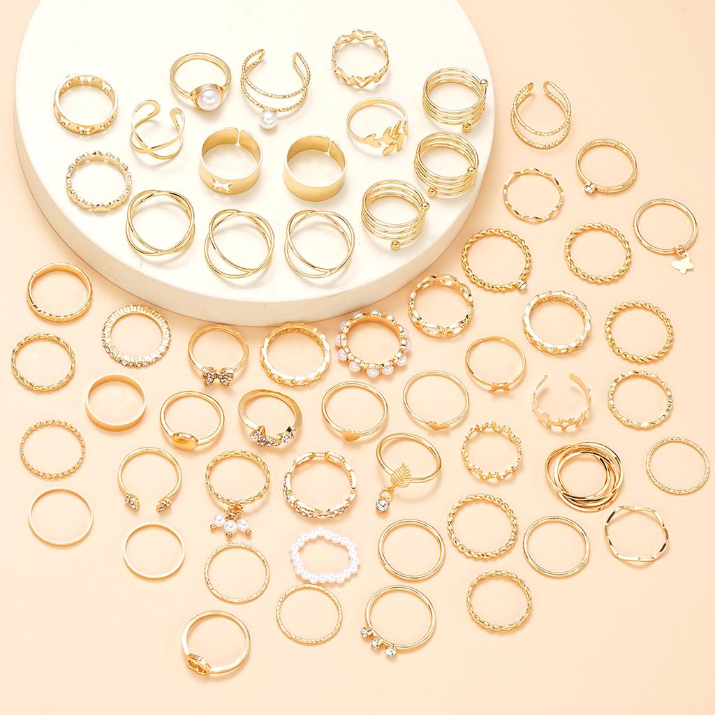 58PCS Vintage Heart Snake Butterfly Rings Set for Women Fashion Metal Gold Plated Geometric Hollow Finger Ring Jewelry Gifts New