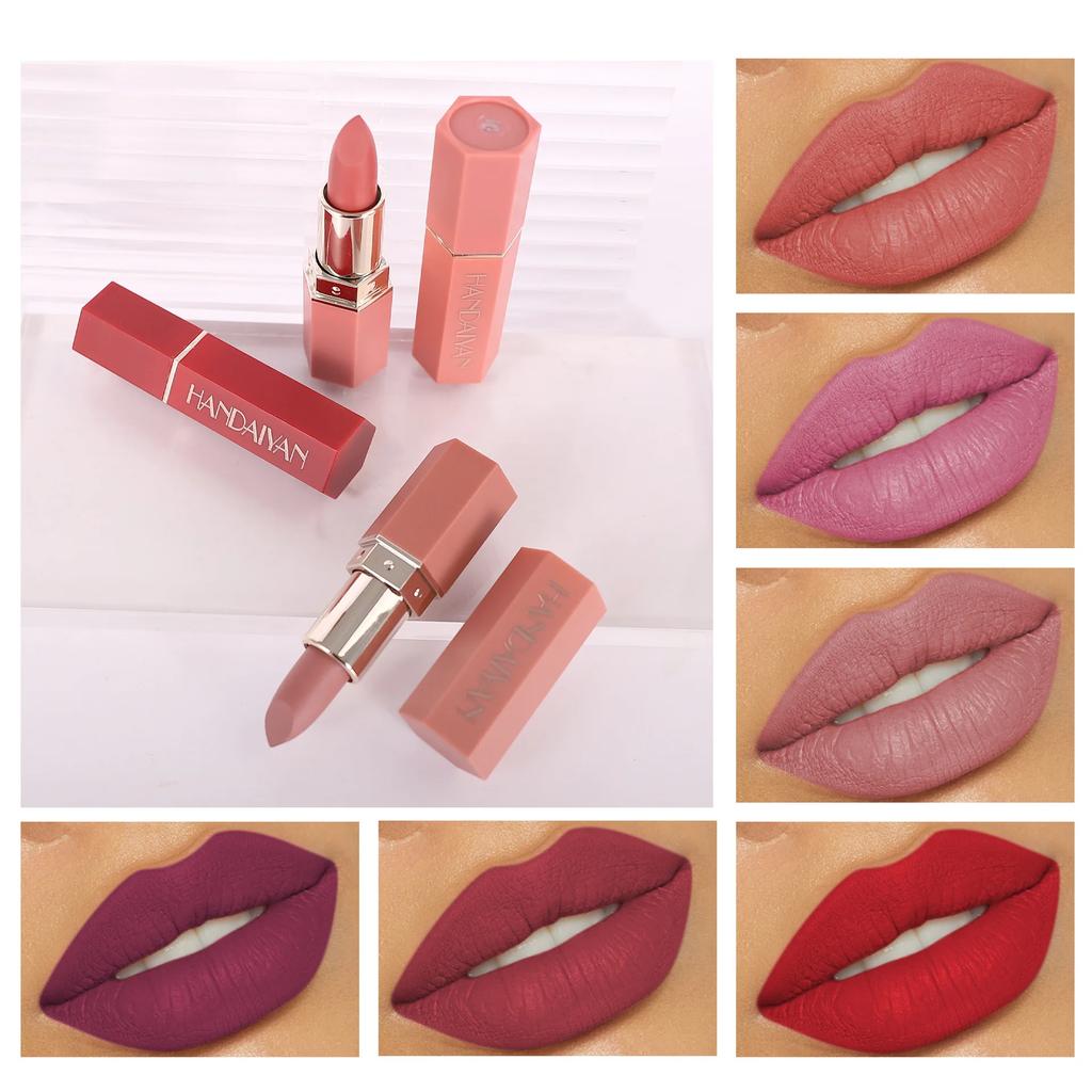 HANDAIYAN Rossetto Opaco Idratante a Lunga Tenuta 6 Colori Non Si Attacca alla Tazza Mostra Temperamento Sexy Nude Trucco Rossetti Cosmetici