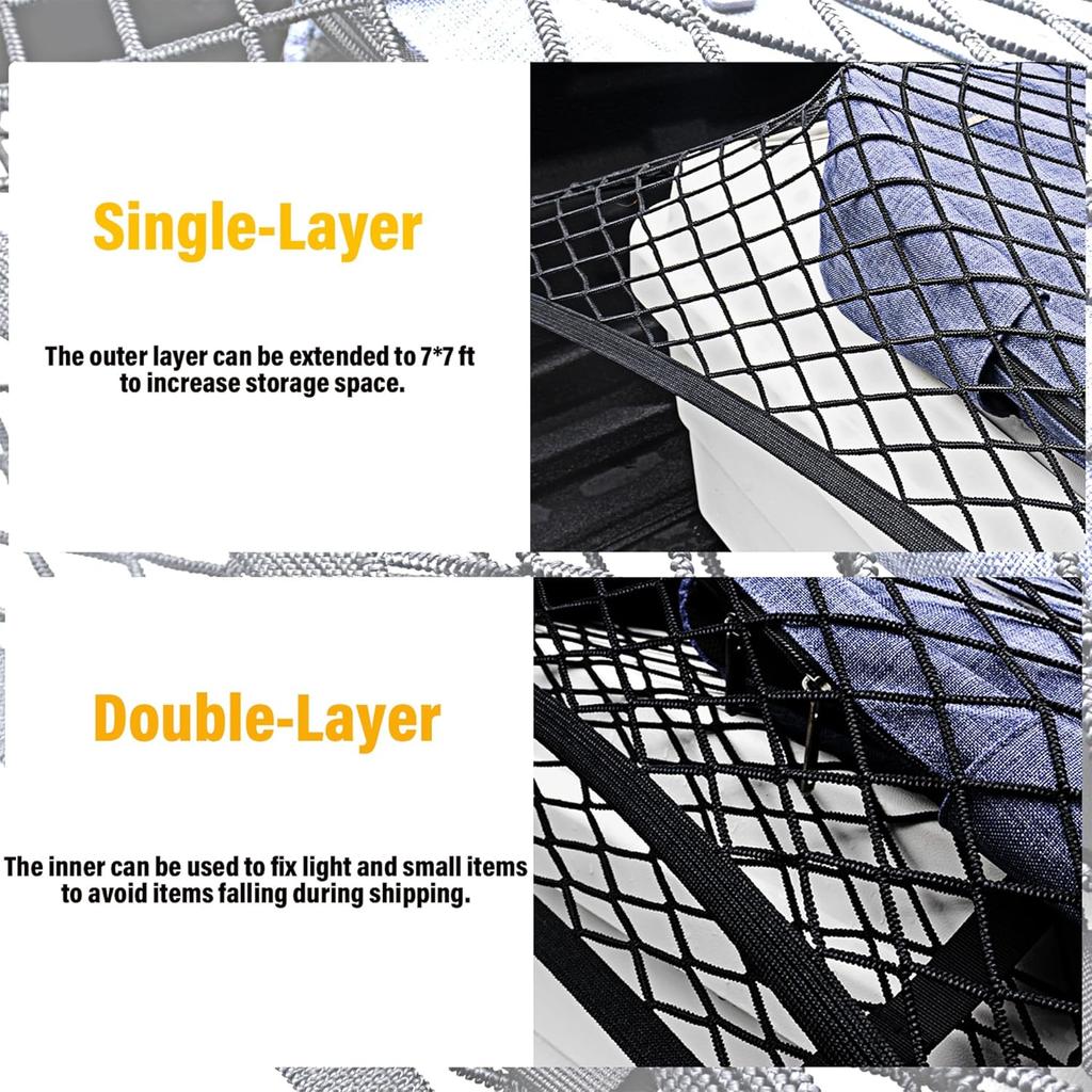 Cargo Net For Pickup Truck Bed, Trucks Cargo Net Mesh Organizer, 4'X4' Stretch To 7'X7' Highly Elastic Truck Bed Net For Camping, Trip Luggage,