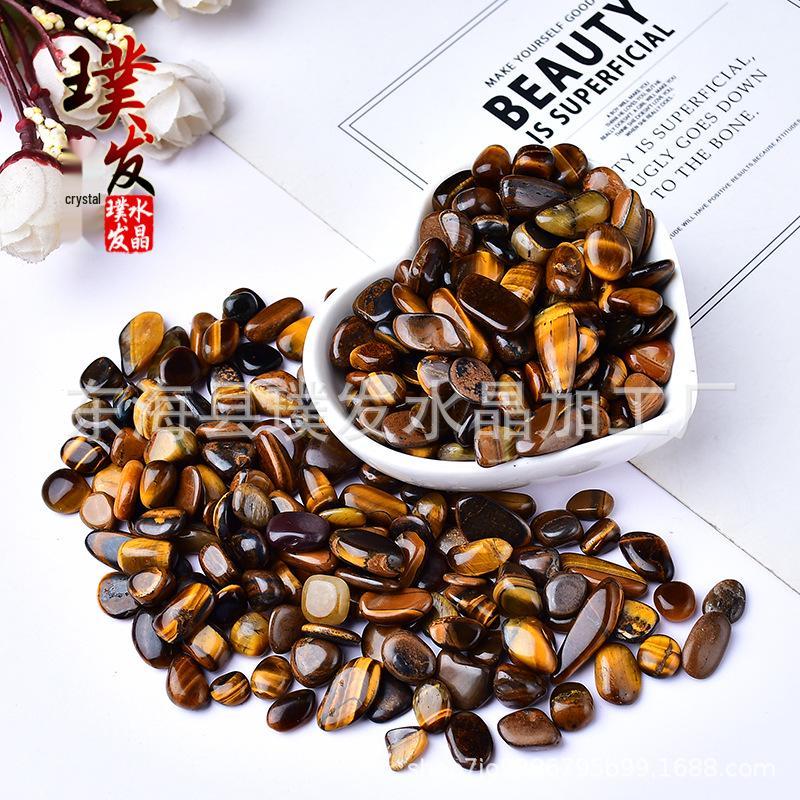 Tiger Eye Polished Gravel: Rounded Yellow Raw Stones for Fish Tanks and Flower Pot Decoration 7-9mm 500g