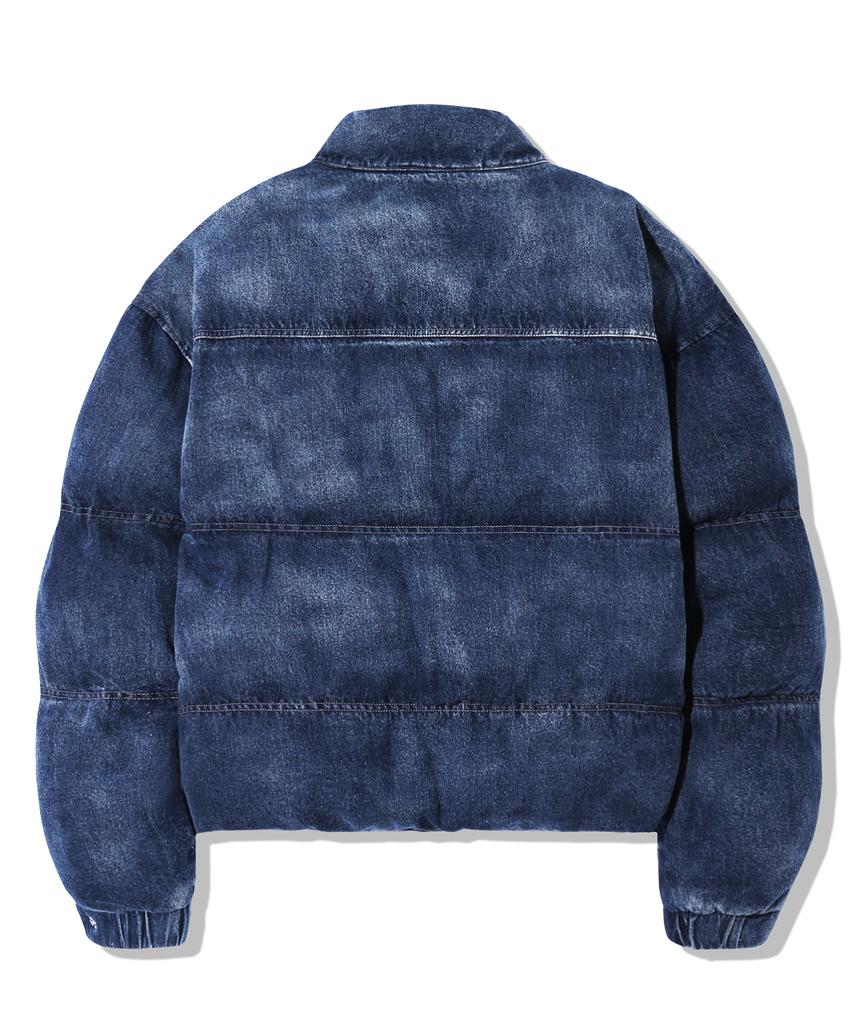 Trillion Denim Washed Biker Padded Jacket_Middle Blue