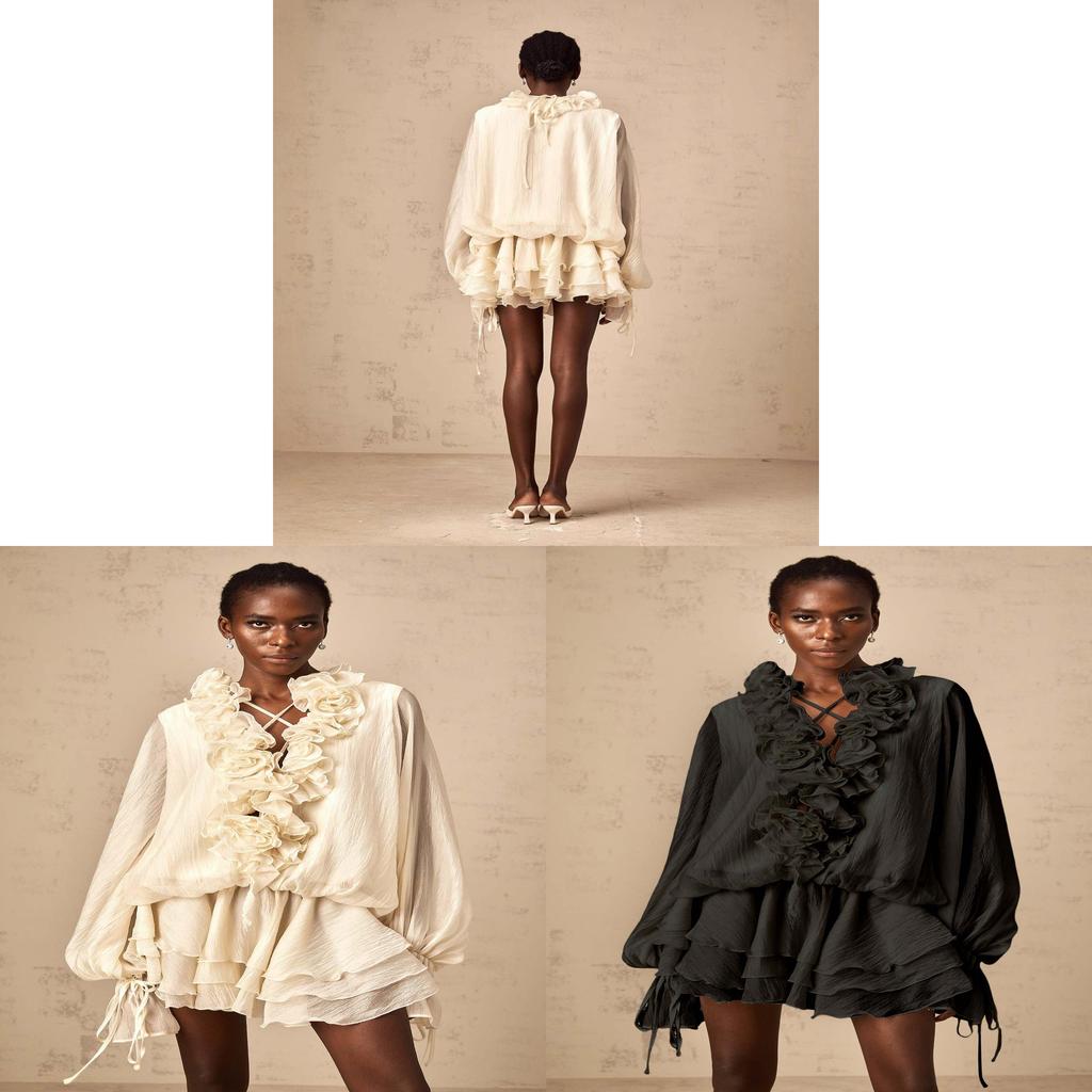 Elegant Summer A Line Dress Set With Geometric Pattern And Lantern Sleeves For Women