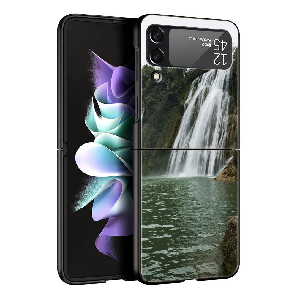 Z Flip 4 Phone Case for Samsung Galaxy Z Flip 3 5G ZFlip3 Flip3 Zflip Flip4 Black Hard Cover Waterfall Nature Trees Ship Shell
