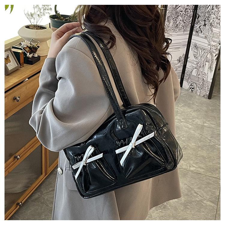 Solid color trendy personality daily commuting small bag simple women's bag shoulder bag handbag bow women