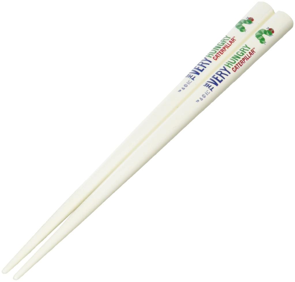 Very Hungry Milky Lacquered 807035 "The Caterpillar" Children's Chopsticks, Small, Children's Tableware, White,
