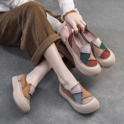 Spring New Color Matching Patch Shoes First Layer Cowhide Comfortable One-pedal Single Shoes Casual Women's Shoes