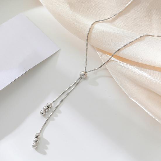 Bead Bolo Tie Pendant Necklace Silver Clavicle Chain Choker Simple Cool Necklace