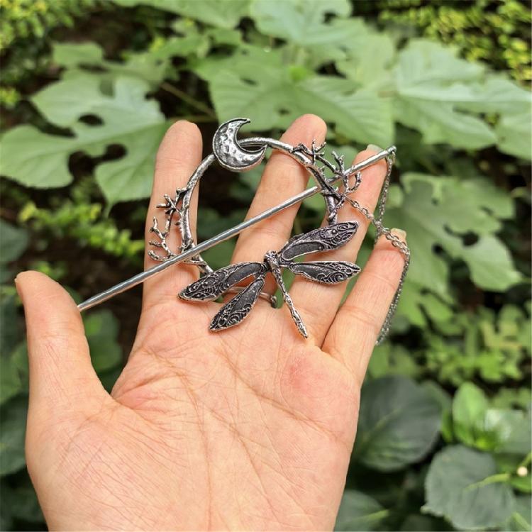 Antique Silver Dragonflies Moon Hairpin Artistic Hair Styling Accessory For Women Secure Various Hair Types Decoration