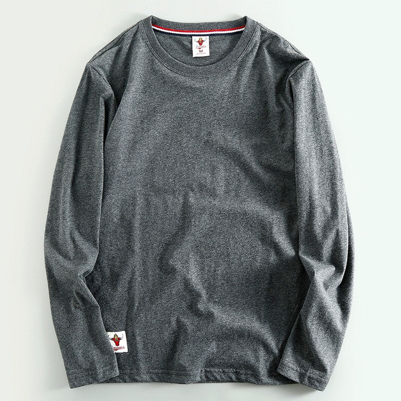 Daily Order Cutting Label Export Export Remaining Tail Order Cutting Label Men Long Sleeves T-shirt Spring and Autumn Pure Cotton Solid Color T-shirt Deep gray floral XL