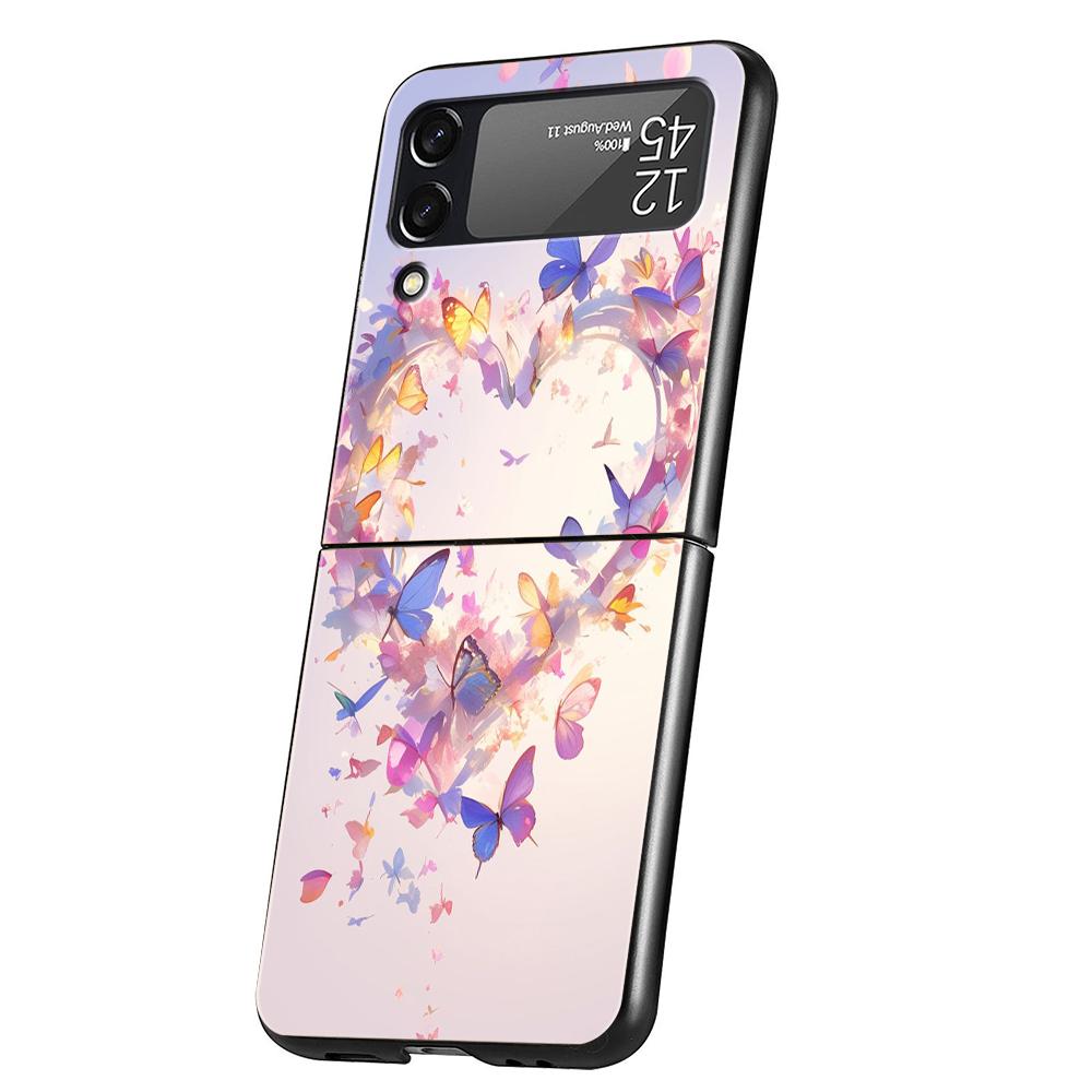 Love Heart Phone Case For Samsung Galaxy Z Flip 3 4 5 6 7 Hard Black Folding PC For Samsung Z Flip3 Flip4 Flip5 Cover