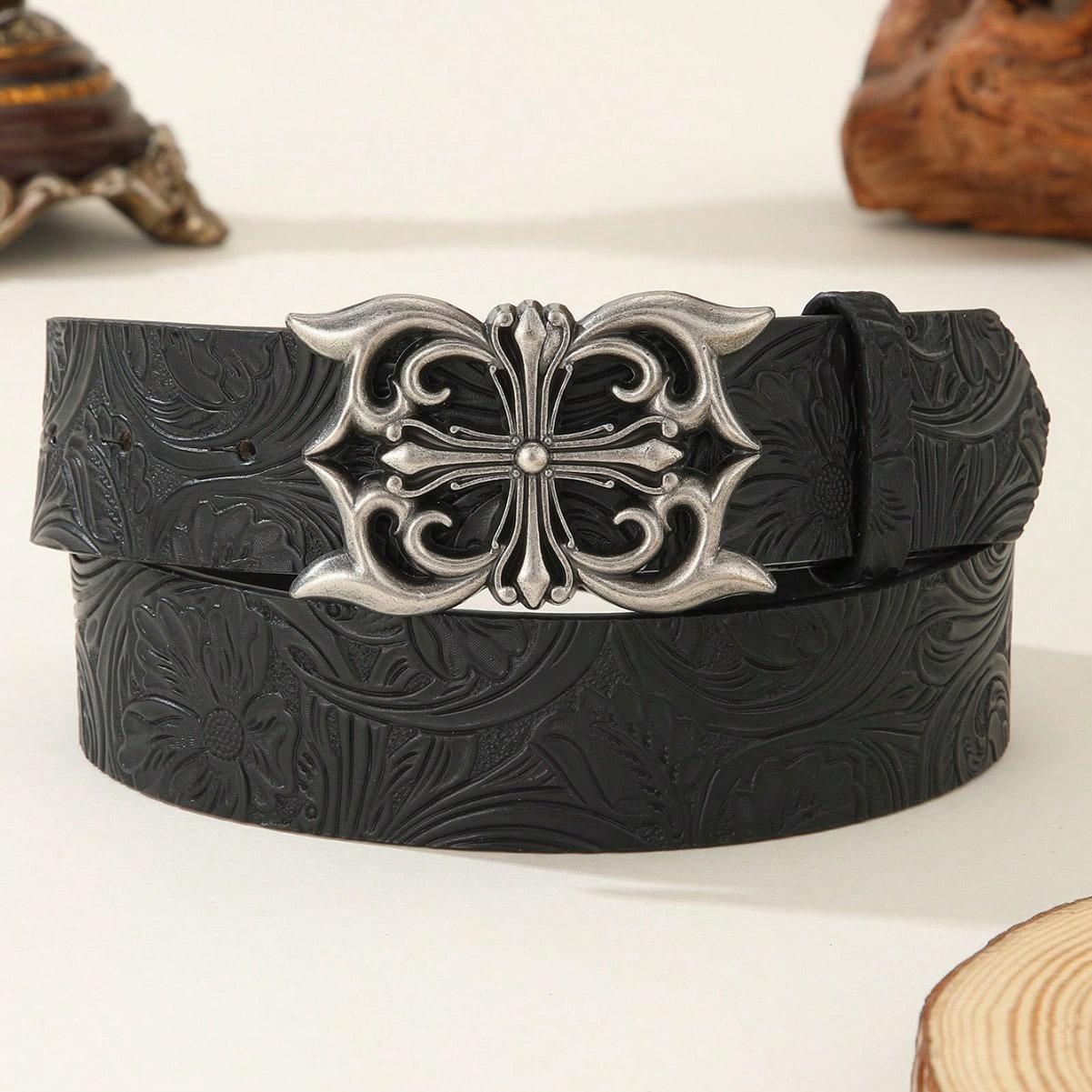 Franse Retro Gesneden Gepersonaliseerde Trendy Jeans Veelzijdige Punk Klinknagel Heren Lederen Riem 122cm zwart