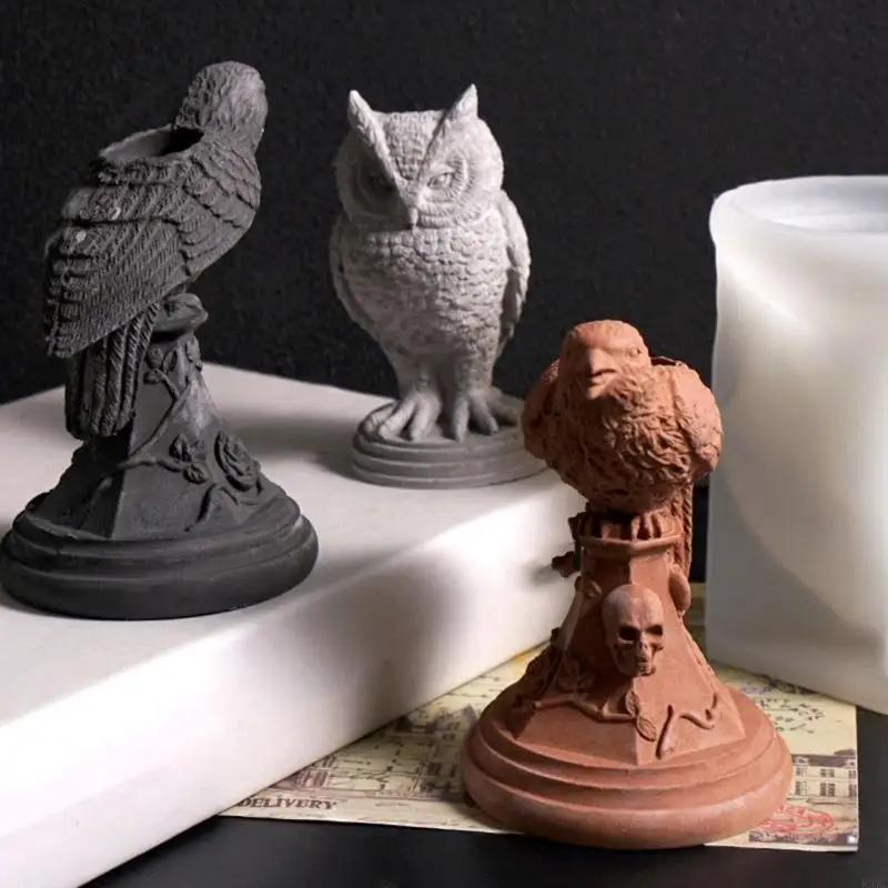 3D Owl Candlestick Silicone Mold Retro Crow Candlestick Resin Casting Mold DIY Resin and Gypsum Casting Mold Happy Halloween