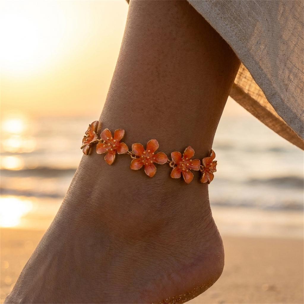 Sweet Enamel Glaze Flower Anklets for Women Boho Elegant Floral Anklet Leg Bracelet Adjustable Foot Chain Beach Sandals Jewelry