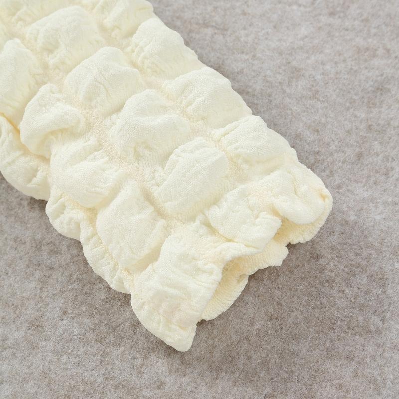 Girls Foam Puff Design Knitted Top Solid Color Waffle Long Sleeved T-shirt Round Neck Clothing