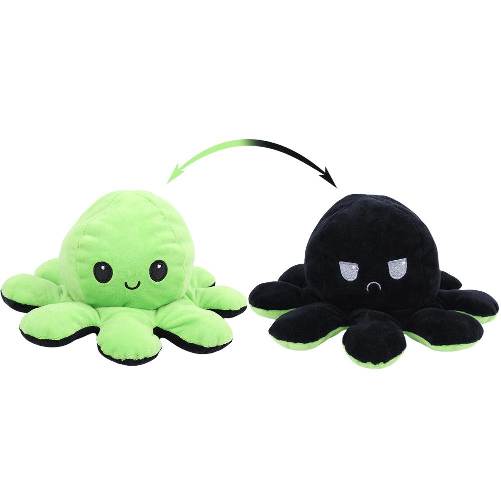 Octopus Plush Doll Reversible Stuffed DoubleSided Flip Animal Lovely Baby Toys(GreenBlack 20 x 10cm)
