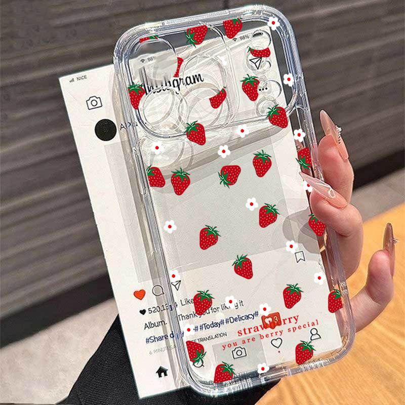 Erdbeer-Blumen-Hülle für Samsung S26 Plus S25 S24 S23 S22 Ultra A57 A17 A07 A56 5G A36 A26 A16 A55 A54 A53 Stoßfeste TPU-Hülle