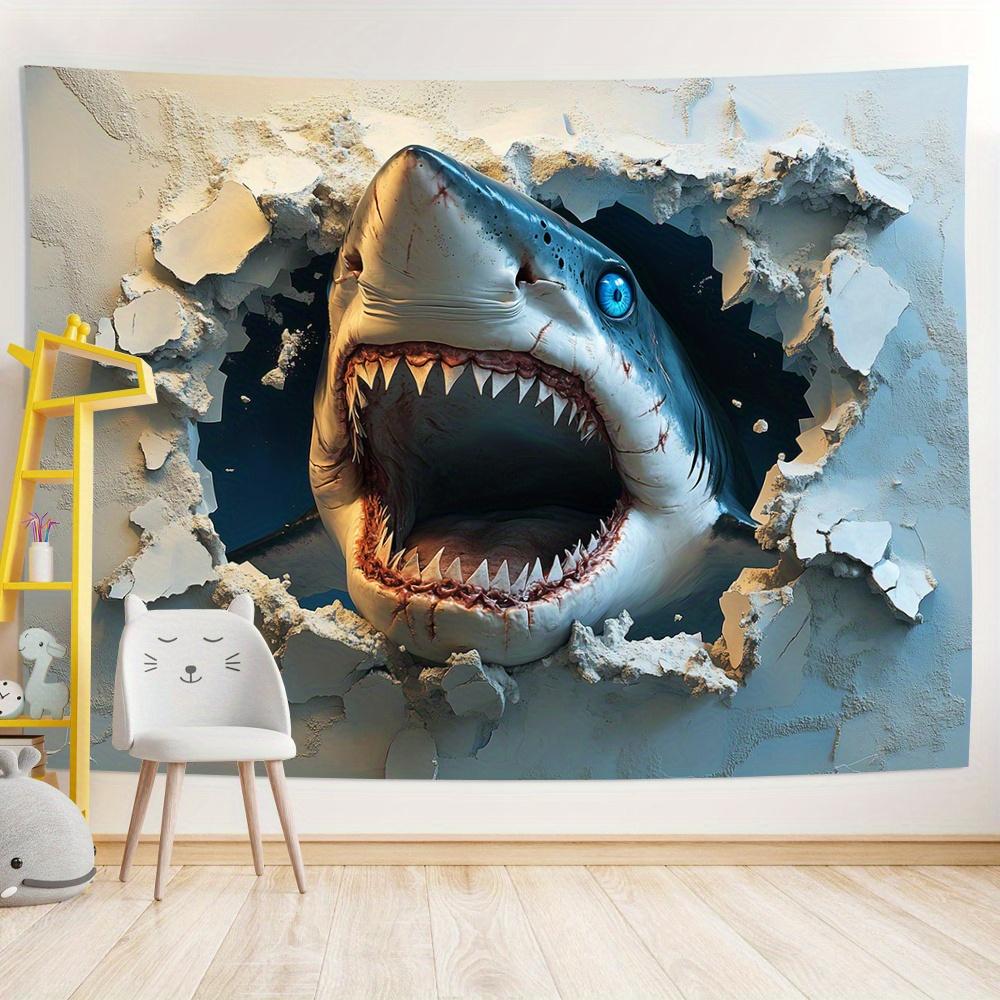 1 pezzo telo di sfondo grande squalo con effetti visivi stereo 3D, soggiorno, camera da letto, ufficio, decorazione per feste arazzo regali creativi