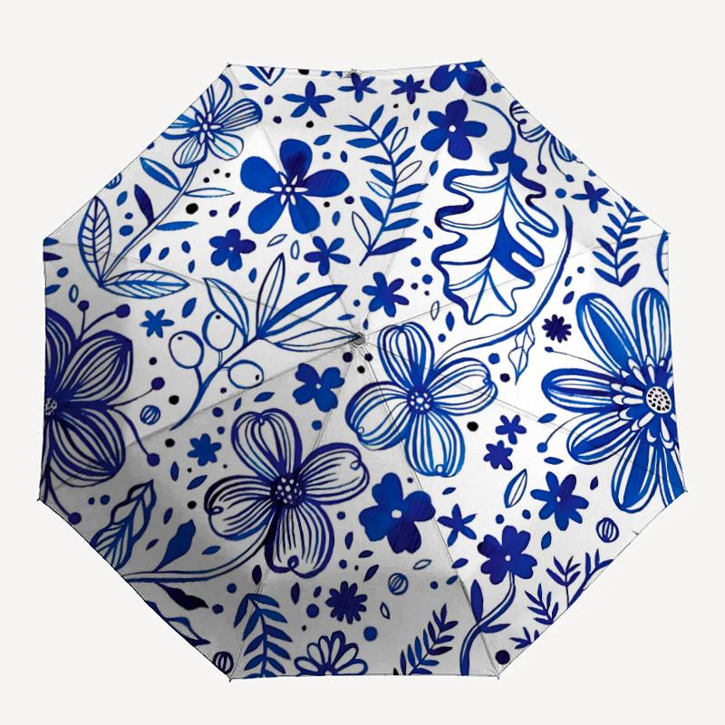 

1pc Blue Floral Pattern One Umbrella And a Plastic Handle, Compact And Stylish, with a Vibrant Cartoon Pattern, Perfect for All Seasons, Home, Travel