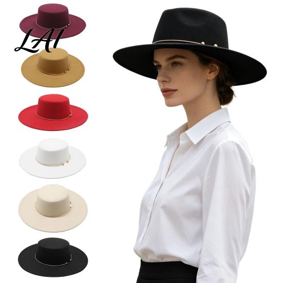 Sophisticated Daily Commuting Hat Retro Flat Top Hat Wool Felt Pork Pie Bowler with Outdoor Metal Ring Wide Brim Trilby for Women Men Autumn Winter