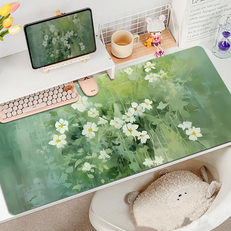 Tapis de souris créatif à l'aquarelle surdimensionné peinture à l'huile vert frais protection des yeux pour filles tapis de table d'ordinateur portable