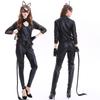Plus Size Catwoman Halloween Jumpsuit with Pockets - European & American Nightclub Stage Costume