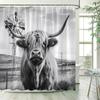 Funny Highland Cow Shower Curtain Farm Animal Sunflower Watercolour Flowers Farmhouse Polyester Fabric Bathroom Decor With Hooks