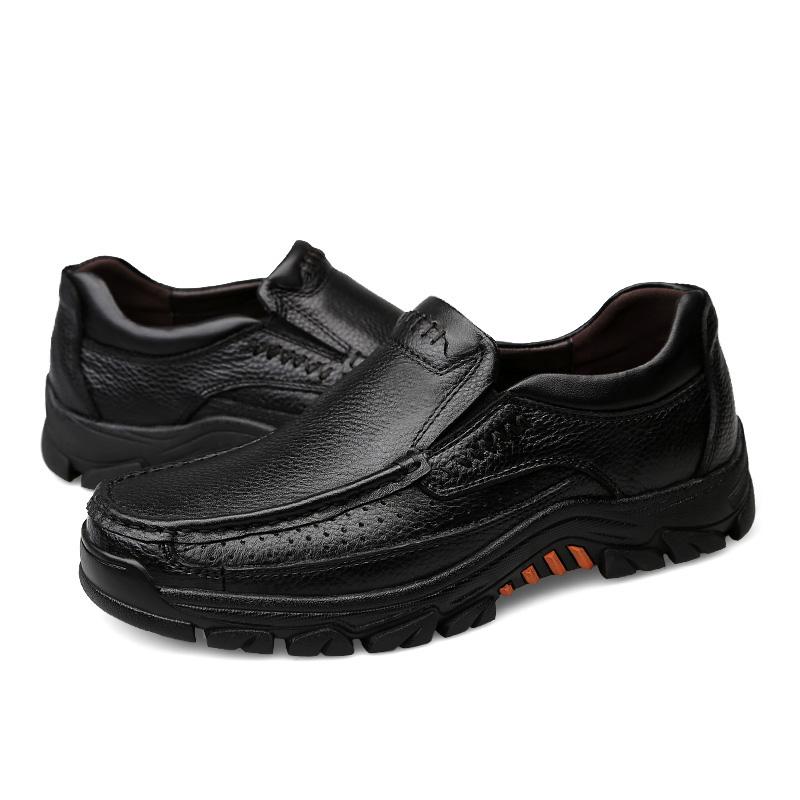 

Туфли из натуральной кожи, мужские лоферы, мягкая коровья кожа, мужская повседневная обувь, мужская обувь, черно-коричневые, толстая подошва 47 чёрный