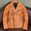 Mens Genuine Leather Jacket Heavyweight Waxed Cowhide Slim Fit Biker Short Coat Notch Lapel