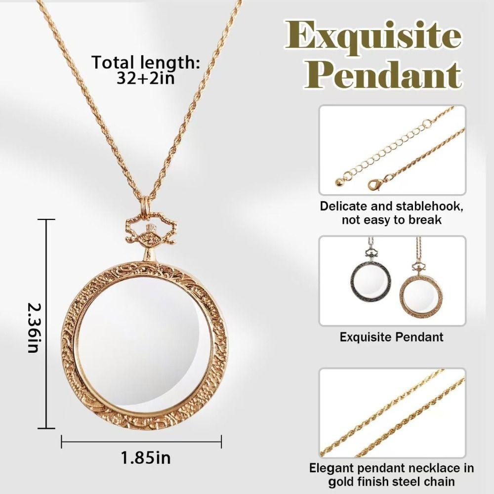 40mm Diameter Lens Magnifying Glass Necklace 10X Magnification Magnifier Pendant  Vision Aid