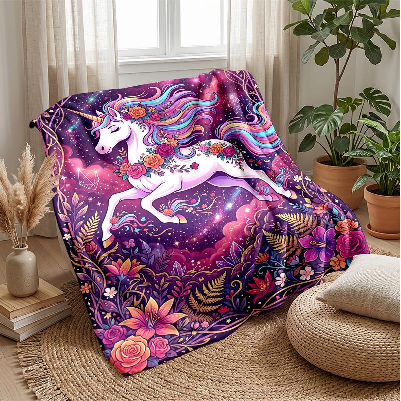 Royal Unicorn with Crystals Theme blanket Lightweight Warm Flannel Blanket Decorative Throw Blanket for Home Decoration