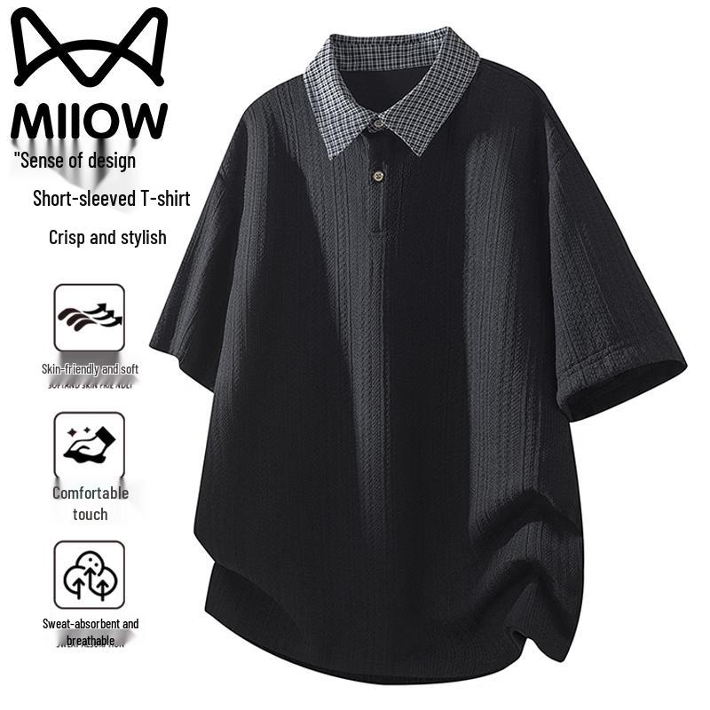 MiiOW Men s Loose Fit Polo T-shirt L чёрный