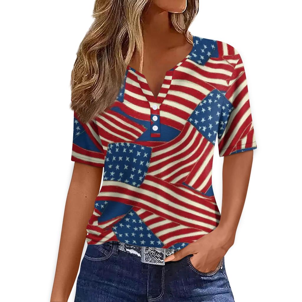Women's T Shirt Tee Print Button Short Sleeve Daily Weekend Fashion Basic V- Neck Regular Top