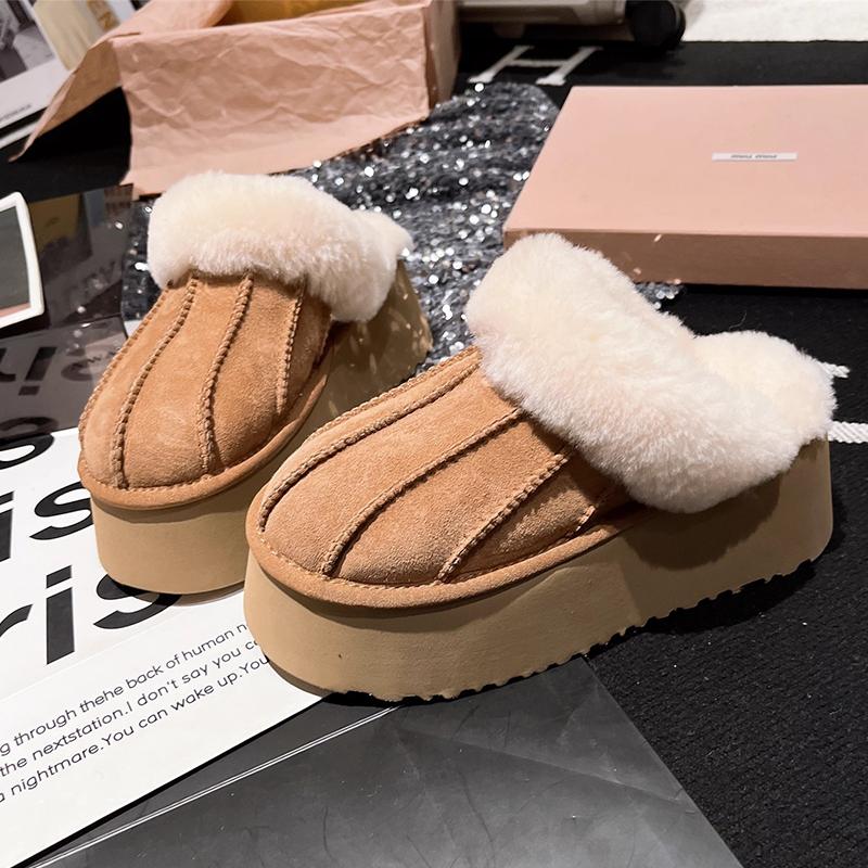 Fur Women Cotton Slippers Flats Platform Mules Shoes Home Fashion Flip Flops  Winter New Snow Boots Comfort Mujer
