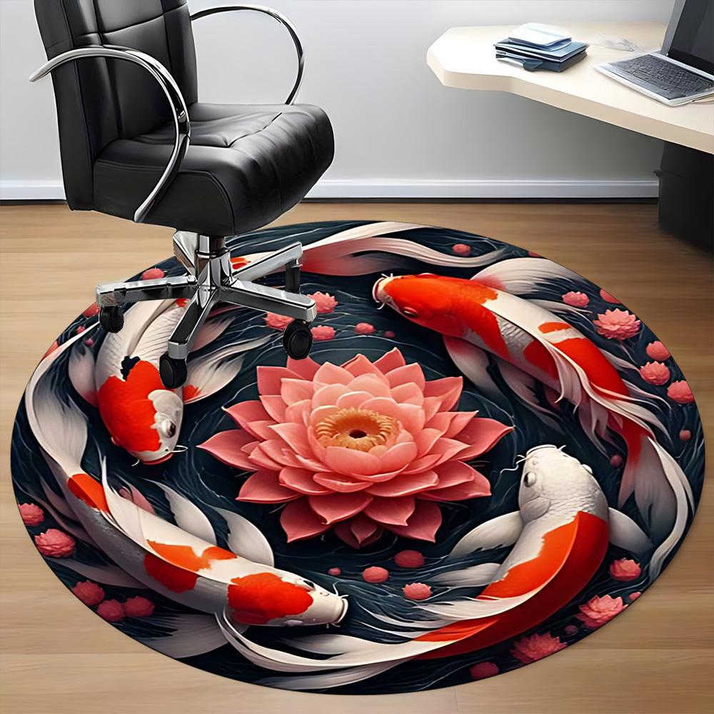 1pc Koi Fish Pond Chair Carpet for Office, Soft, Non Slip Polyester Mat, Office, Entryway, Living Room, Bedroom