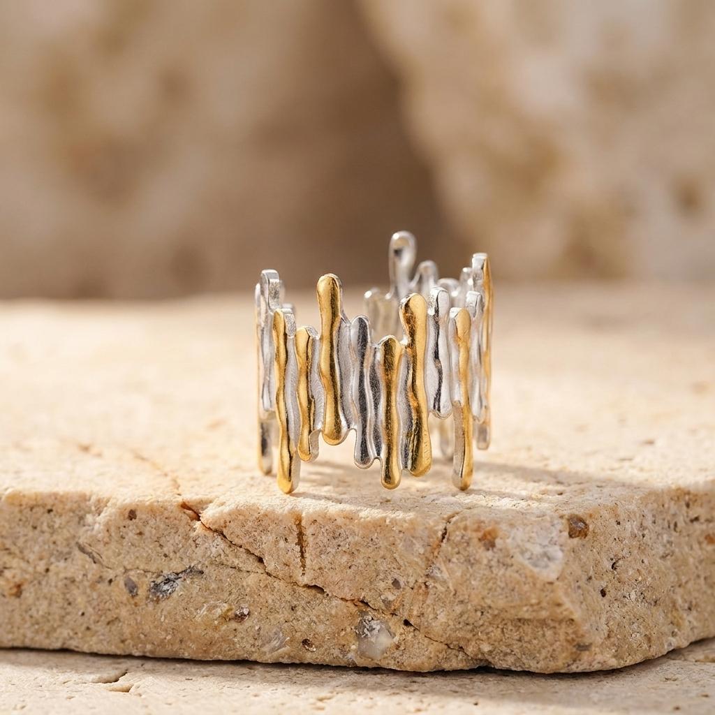 Multi-Style Sun Stainless Steel Open Ring Set for Women Vintage Hammered Twisted Rings Party Stackable Jewelry Gift
