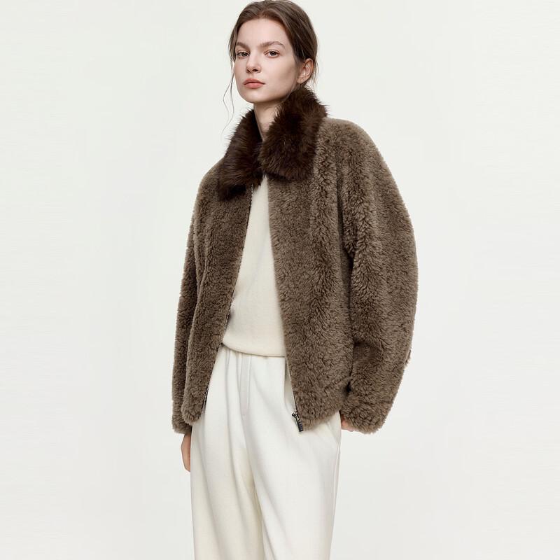 ELLE Women's Vintage Wool Faux Fur Collar Jacket