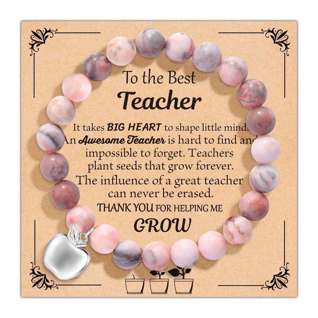 Pink Zebra Shoushan Stone Beaded Bracelet with Card Packaging