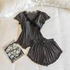 Women's Modal Pajama Set: Short-Sleeved with Built-in Bra, Includes Shorts and Long Pants for Spring/Summer