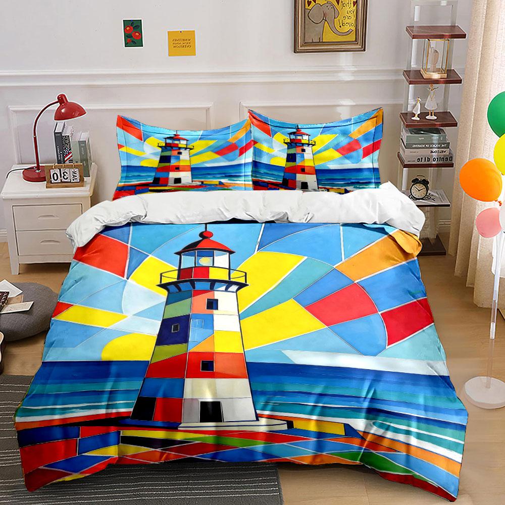 

Lighthouse with colorful rays. Bedding sets Duvet cover sets Duvet covers Pillowcases(1 * Duvet Cover 2 * Pillowcases without duvet insert) 135x200cm