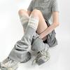 Japanese Style Mesh Patchwork Flared Leg Warmers - Light Gray Knit & White Ruched Tube Socks