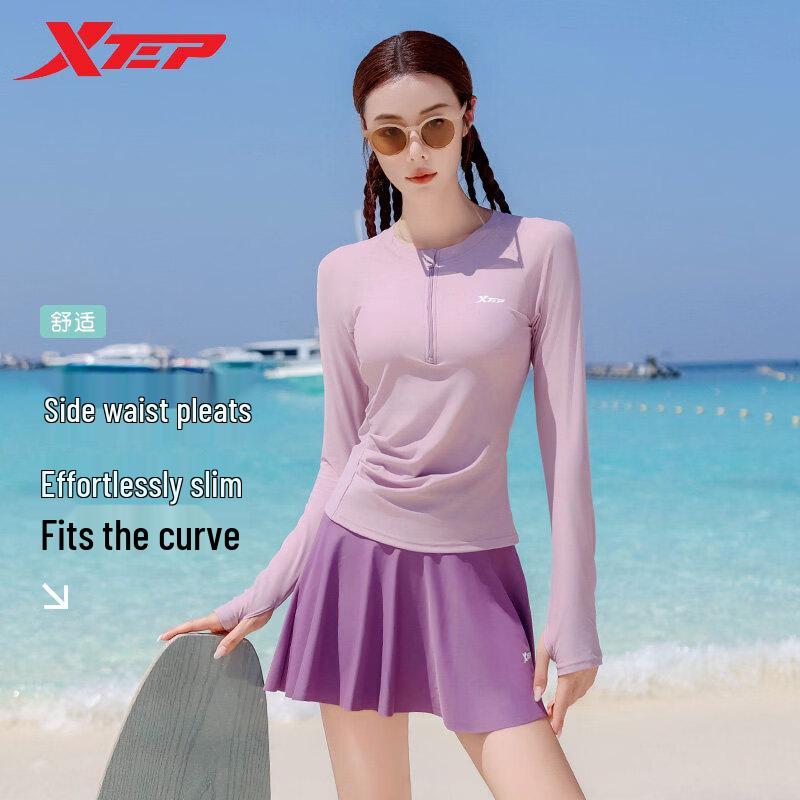 Xtep Women s Long-Sleeve Tummy Control Split Swimsuit L