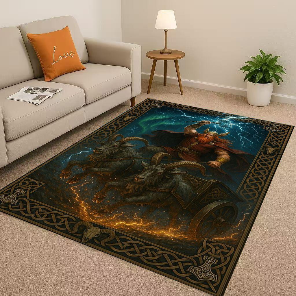 3D Nordic Viking Totem Vegvisir Rune Valhalla Valknut Living Room Non Slip Area Rug Soft Carpet for Bedroom Sofa,Home Doormat