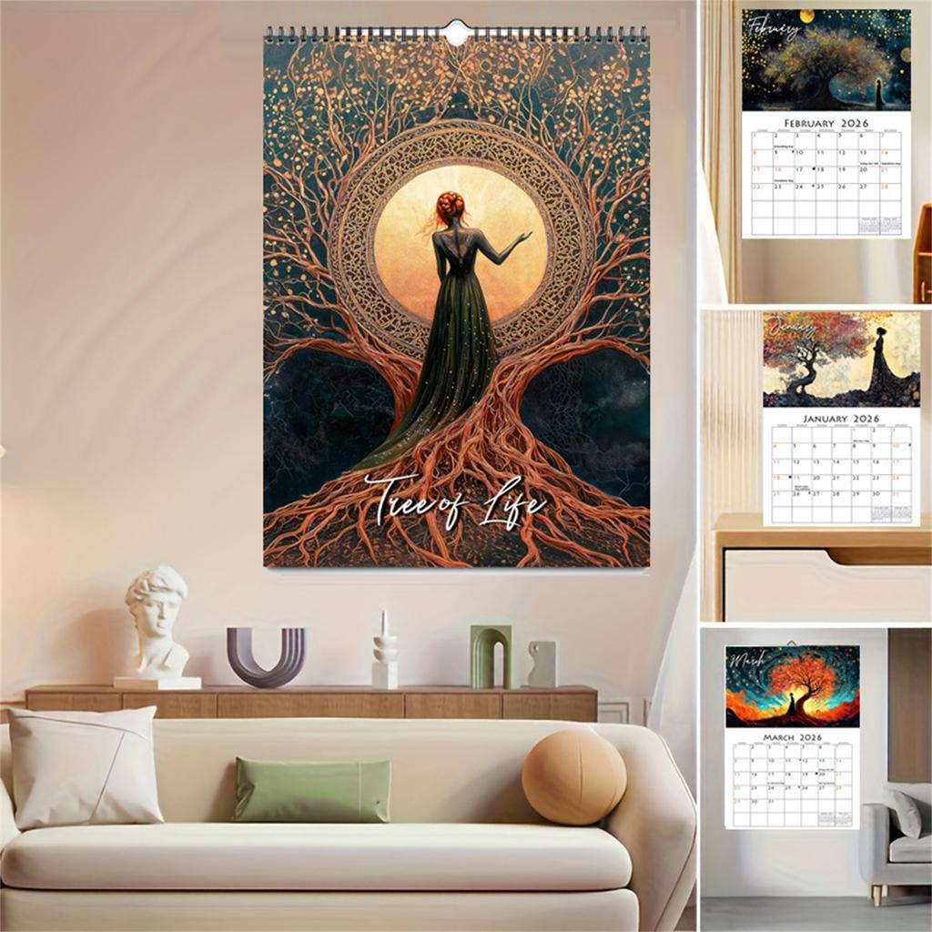 2026 Tree Of Life Calendar, Mysterious Design Holiday Elements Calendar, With Coil Calendar