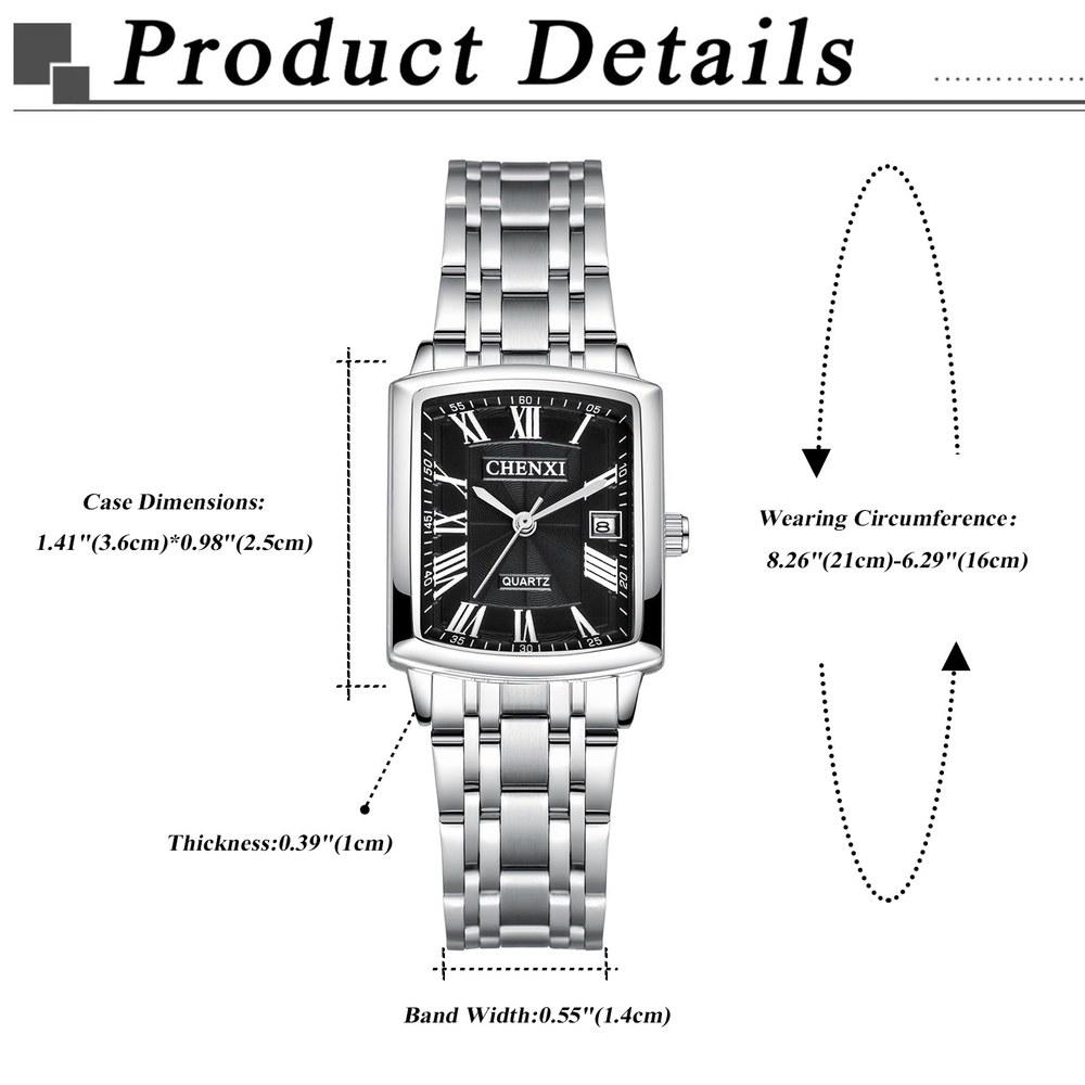 Aroncent Pair Couple Waterproof Square Watch Rome Analog Antique Stainless Silver Anniversary Valentine's Day Christmas Gift for Boyfriend and