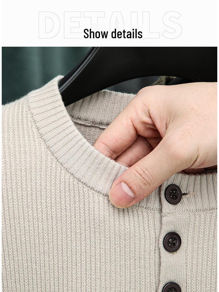 2025 Autumn/Winter High-End Men's Knitwear: Fashionable, Versatile, Thick, Casual Button-Up Sweater with Round Neck