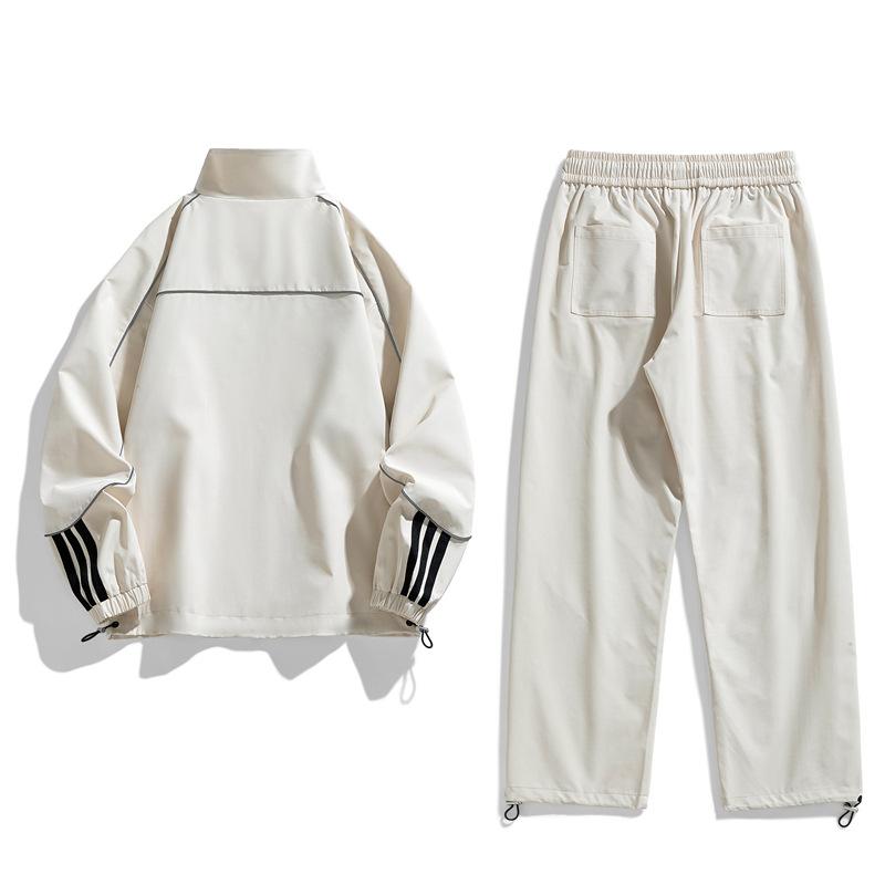 Men's American Retro Patchwork Tracksuit Set Techwear Zip-Up Jacket & Pants 2-Piece