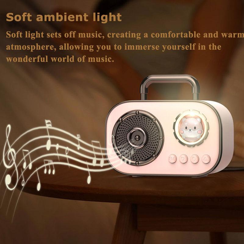 Mini Portable Bluetooth Speaker Hifi Retro Bluetooth5.3 Sound Box Subwoofer with FM Radio Ambient Light Support TF Card USB AUX