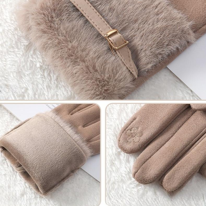 Plush Gloves Women's Winter Cold-proof and Warm Riding Antifreeze Suede All-match Split-finger Touch-screen Cycling